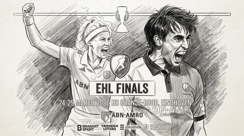 Afiche oficial de las finales EHL 2027 en Oranje-Rood, Eindhoven, del 24 al 29 de marzo.
